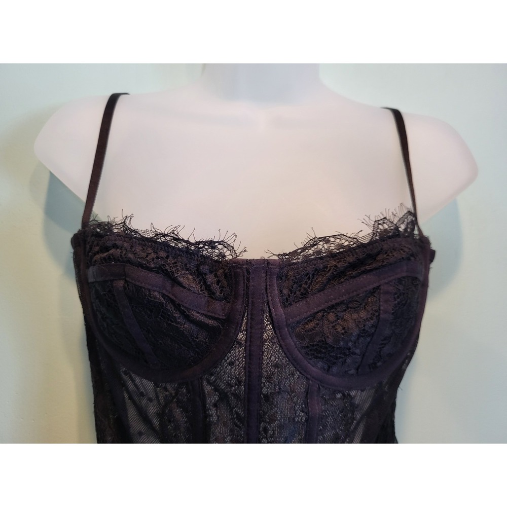 Black Sheer Stretch Mesh Lace Corset Goth Fairygrunge Cami Crop Top Sz M - Picture 3 of 7